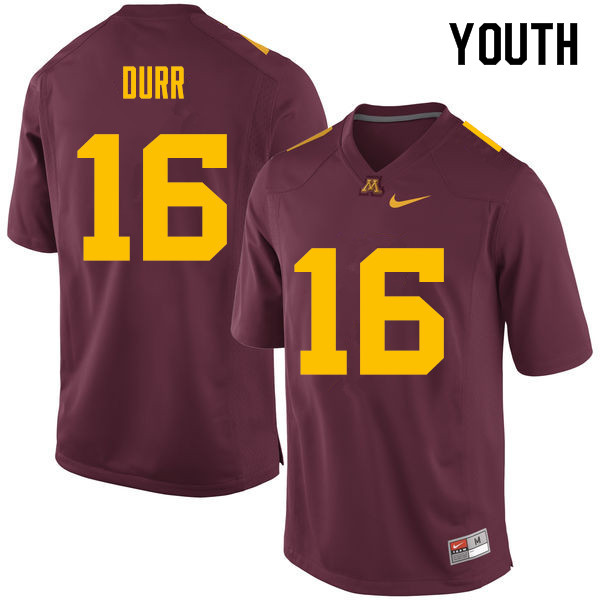 Youth #16 Coney Durr Minnesota Golden Gophers College Football Jerseys Sale-Maroon